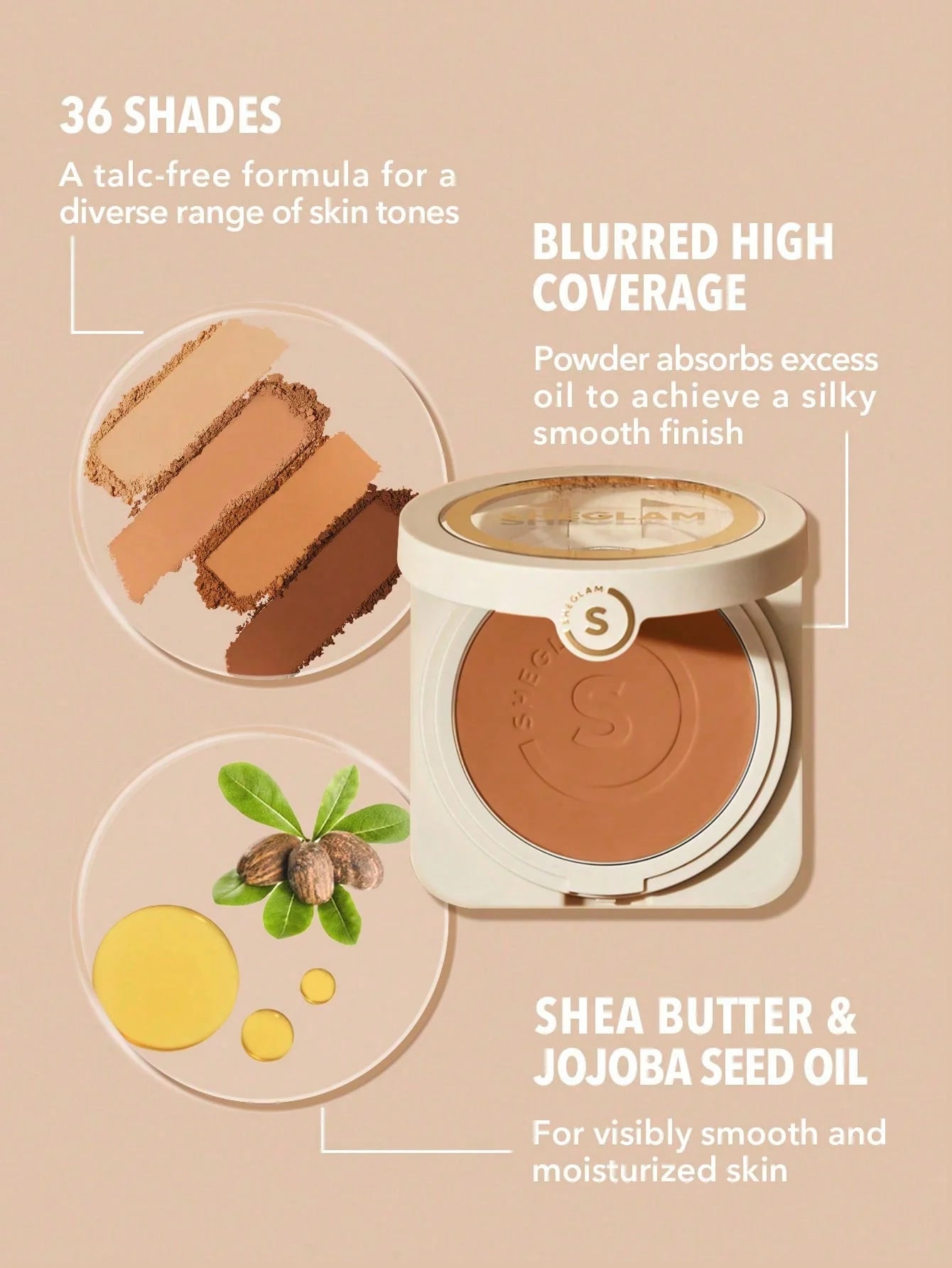 Base de maquillaje en polvo SKIN-FOCUS HIGH COVERAGE POWDER FOUNDATION - SHEGLAM